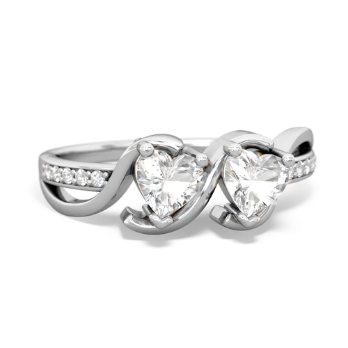 white topaz double heart ring