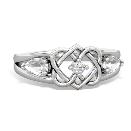 white topaz double heart ring