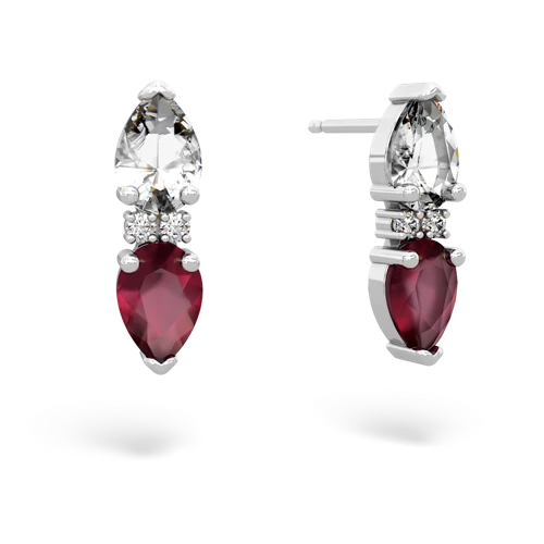 white topaz-ruby bowtie earrings