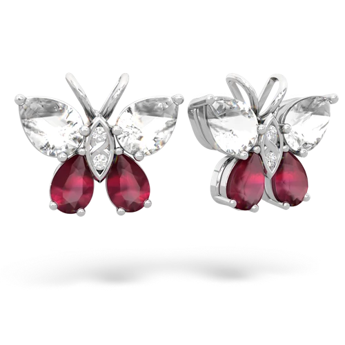 white topaz-ruby butterfly earrings