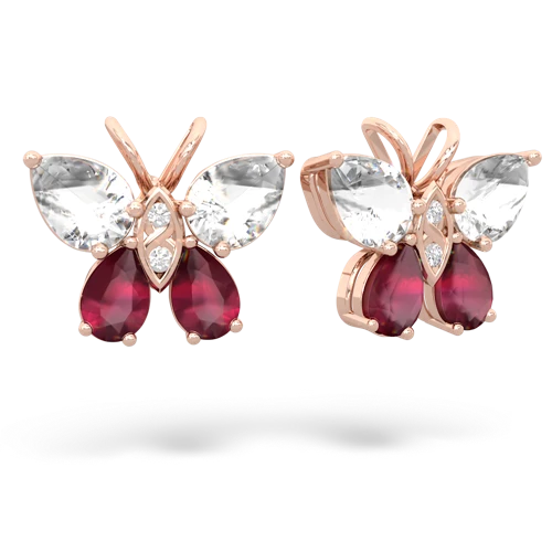 white topaz-ruby butterfly earrings