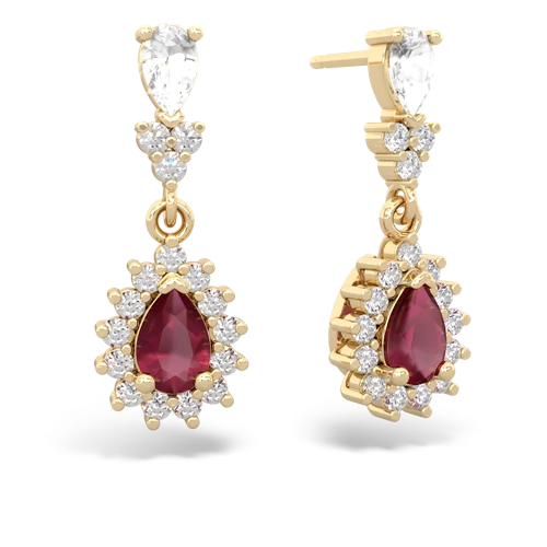white topaz-ruby dangle earrings