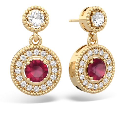 white topaz-ruby halo earrings