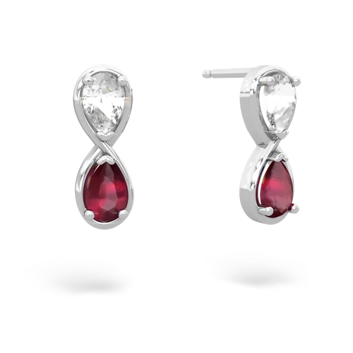 white topaz-ruby infinity earrings