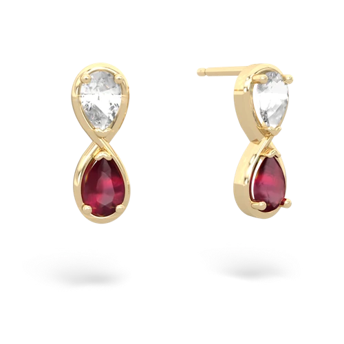 white topaz-ruby infinity earrings