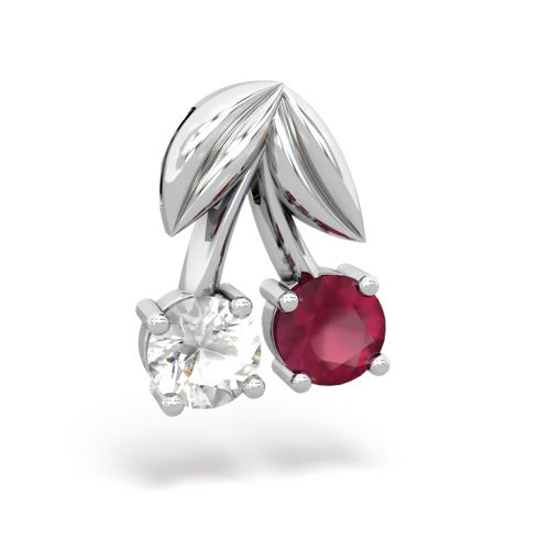 white topaz-ruby cherries pendant