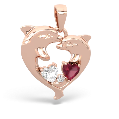 white topaz-ruby dolphins pendant