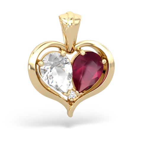 white topaz-ruby half heart whole pendant