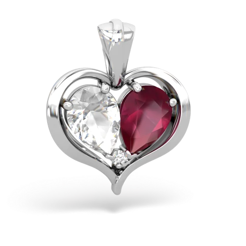 white topaz-ruby half heart whole pendant