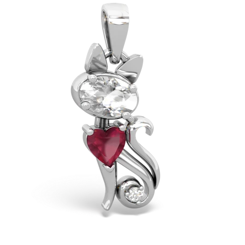 white topaz-ruby kitten pendant