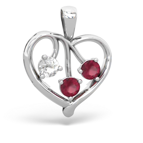 white topaz-ruby love heart pendant