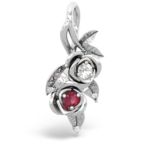 White Topaz Genuine White Topaz with Genuine Ruby Rose Vine pendant Pendant