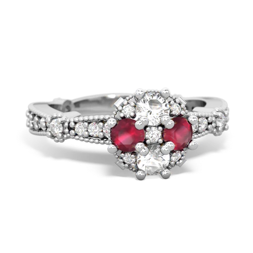white topaz-ruby art deco engagement ring