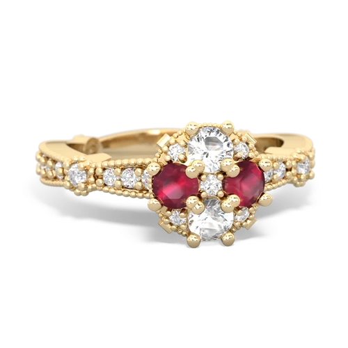 white topaz-ruby art deco engagement ring