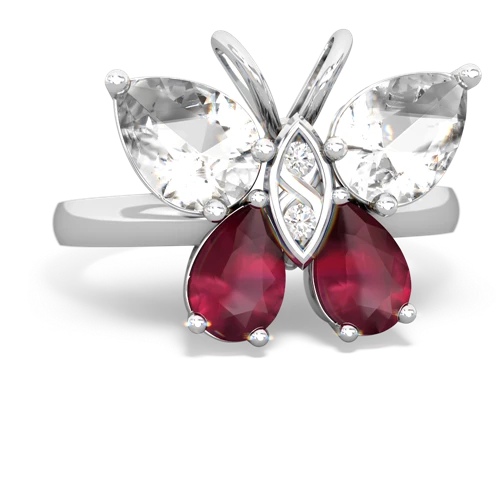 white topaz-ruby butterfly ring