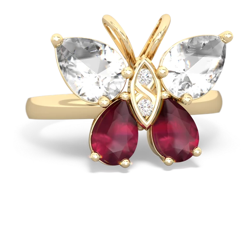 white topaz-ruby butterfly ring