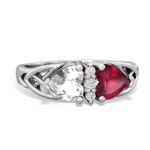 white topaz-ruby celtic ring