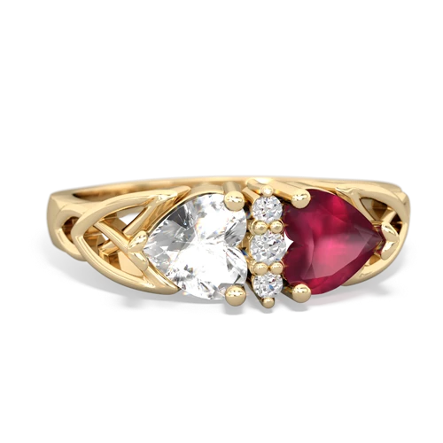 white topaz-ruby celtic ring