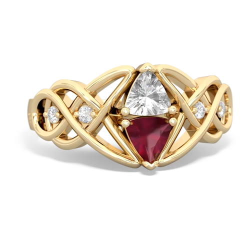 white topaz-ruby celtic knot ring