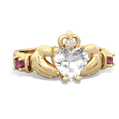 white topaz-ruby claddagh ring