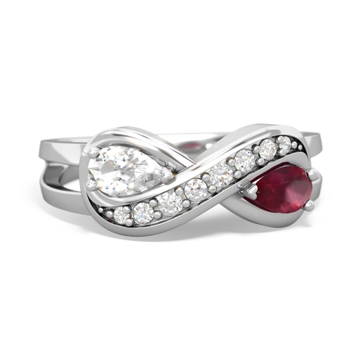 white topaz-ruby diamond infinity ring