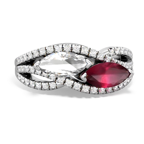 white topaz-ruby double heart ring