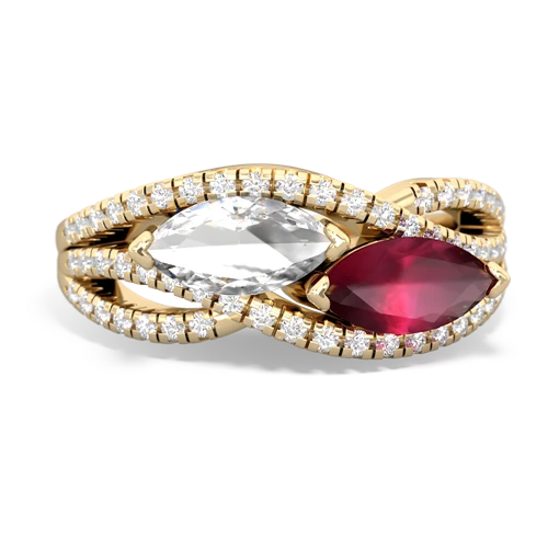 white topaz-ruby double heart ring