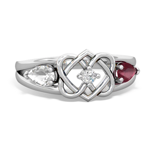 White Topaz Genuine White Topaz with Genuine Ruby Hearts Intertwined ring Ring