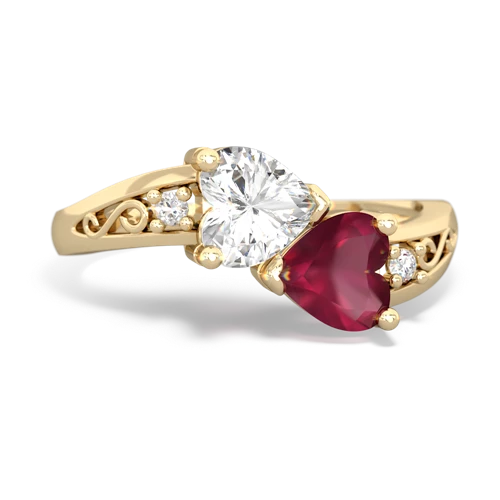 white topaz-ruby filligree ring