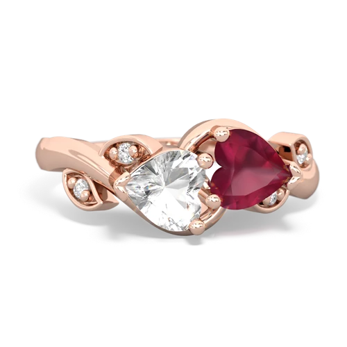 white topaz-ruby floral keepsake ring