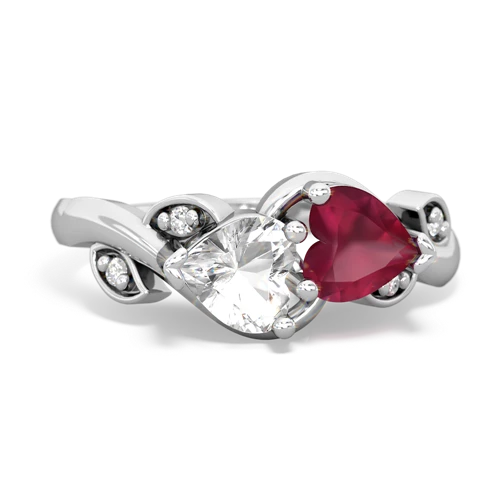 white topaz-ruby floral keepsake ring