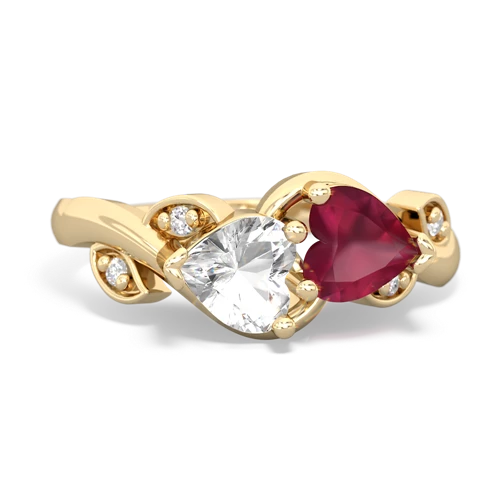 white topaz-ruby floral keepsake ring