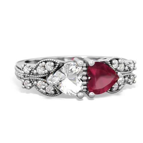 White Topaz Genuine White Topaz with Genuine Ruby Diamond Butterflies ring Ring