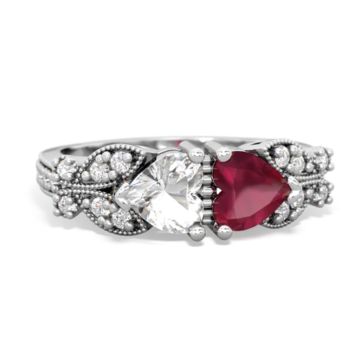 white topaz-ruby keepsake butterfly ring