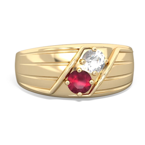 White Topaz Genuine White Topaz with Genuine Ruby Art Deco Men's ring Ring