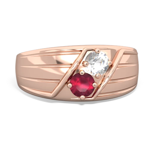 white topaz-ruby mens ring