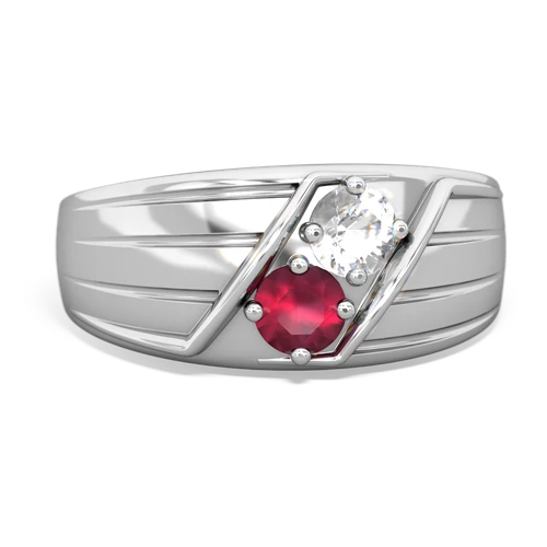 white topaz-ruby mens ring