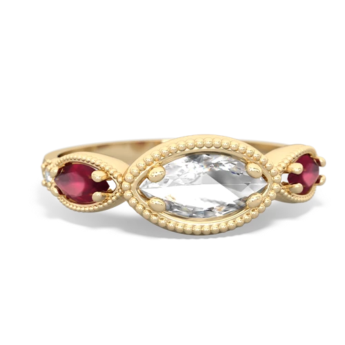 White Topaz Genuine White Topaz with Genuine Ruby and Genuine Ruby Antique Style Keepsake ring Ring