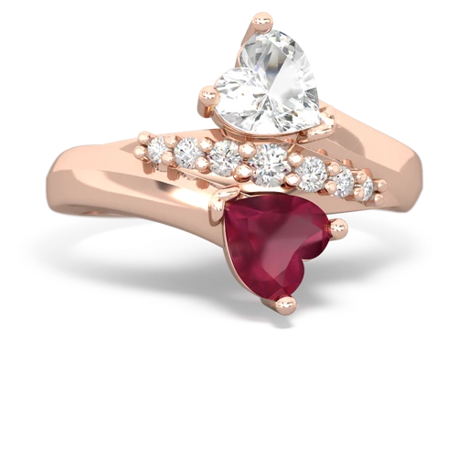White Topaz Genuine White Topaz with Genuine Ruby Heart to Heart Bypass ring Ring