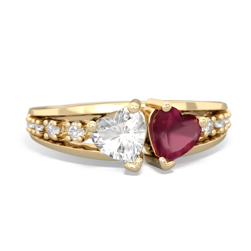 White Topaz Genuine White Topaz with Genuine Ruby Heart to Heart ring Ring