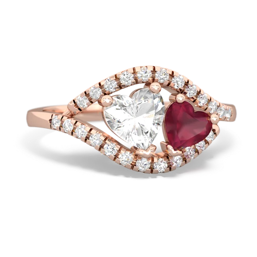 white topaz-ruby mother child ring