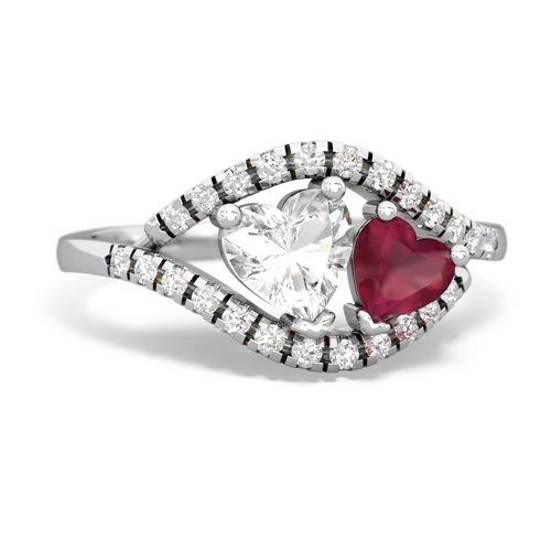 white topaz-ruby mother child ring