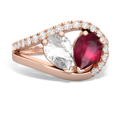white topaz-ruby pave heart ring