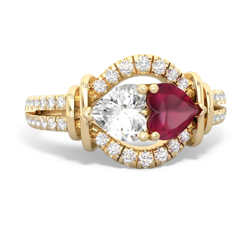 white topaz-ruby pave keepsake ring