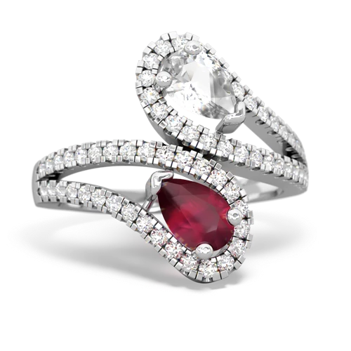 white topaz-ruby pave swirls ring