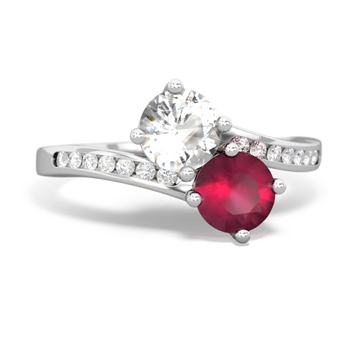 white topaz-ruby two stone channel ring
