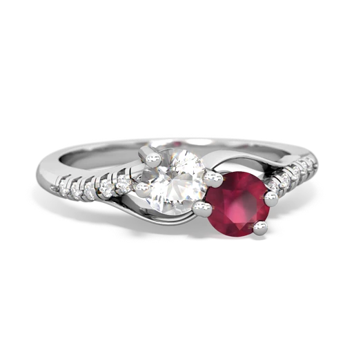 White Topaz Genuine White Topaz with Genuine Ruby Two Stone Infinity ring Ring