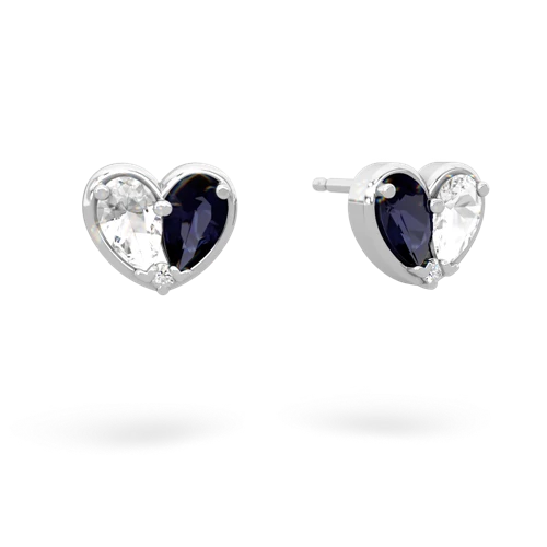 white topaz-sapphire one heart earrings