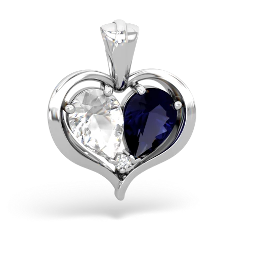 white topaz-sapphire half heart whole pendant