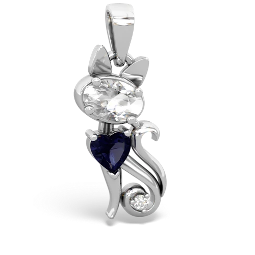 white topaz-sapphire kitten pendant